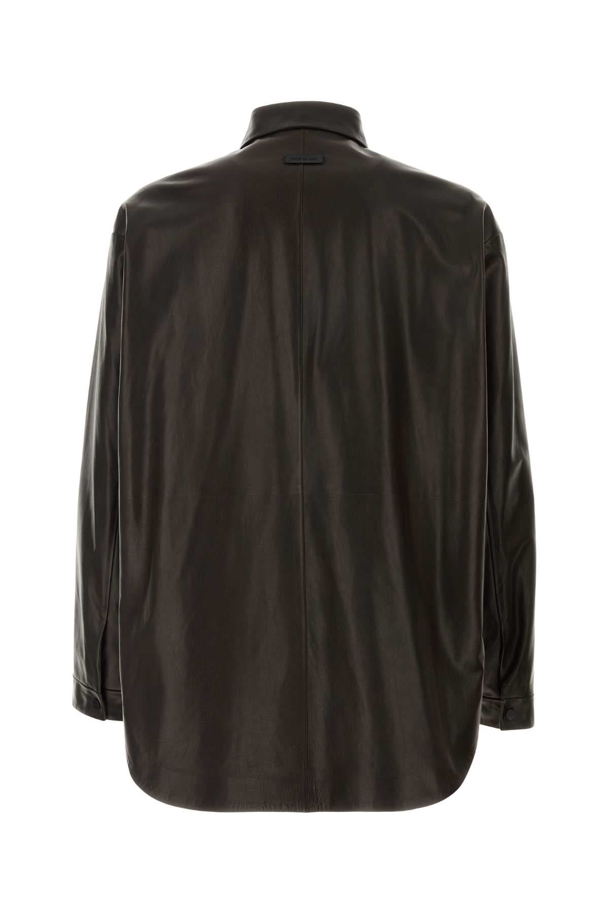 Dark brown leather oversize shirt - мініатюра 2