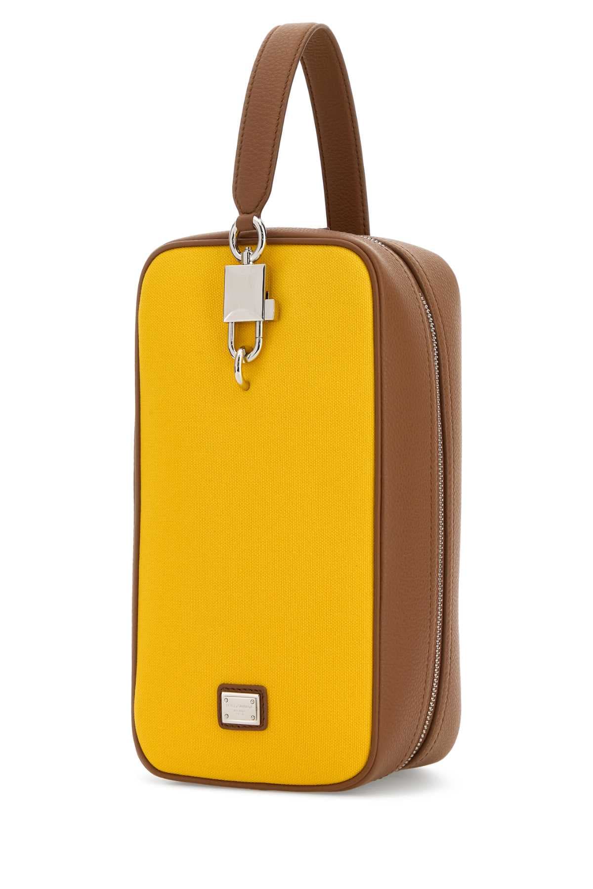 Two-tone leather and canvas Lock handbag - мініатюра 2