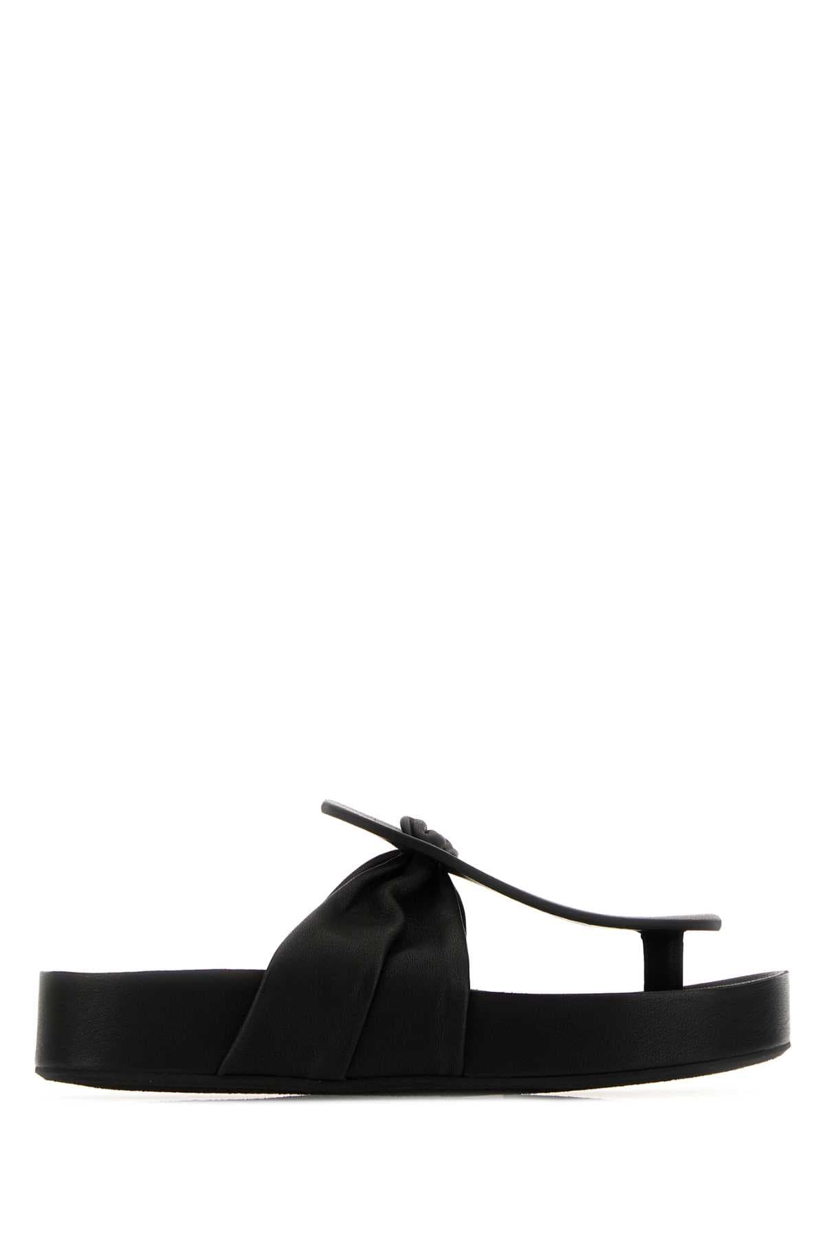 Black leather thong slippers