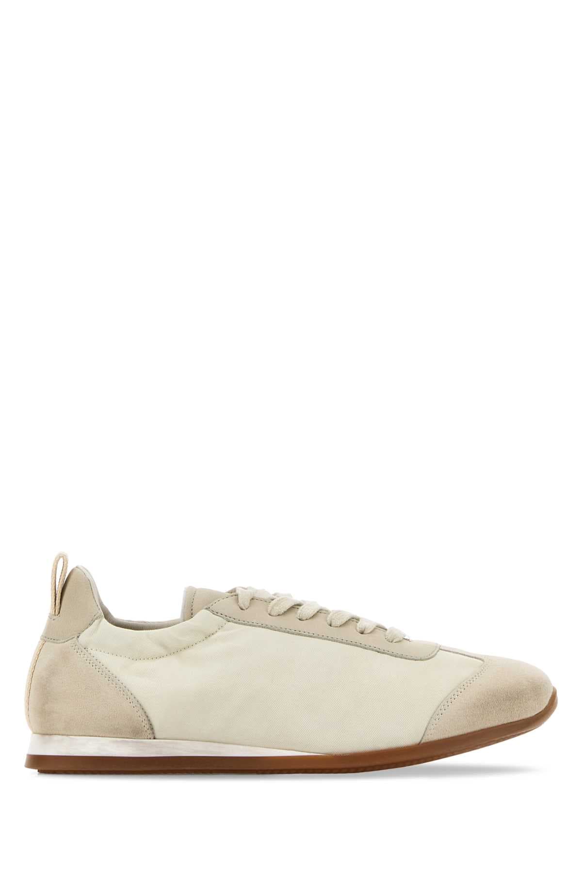Ivory canvas and suede sneakers