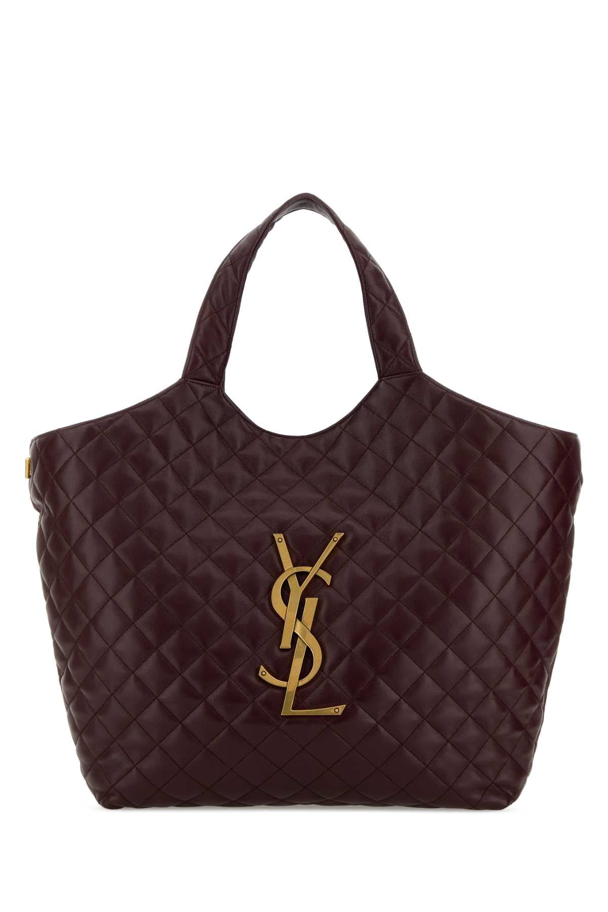 Aubergine nappa leather Icare shopping bag