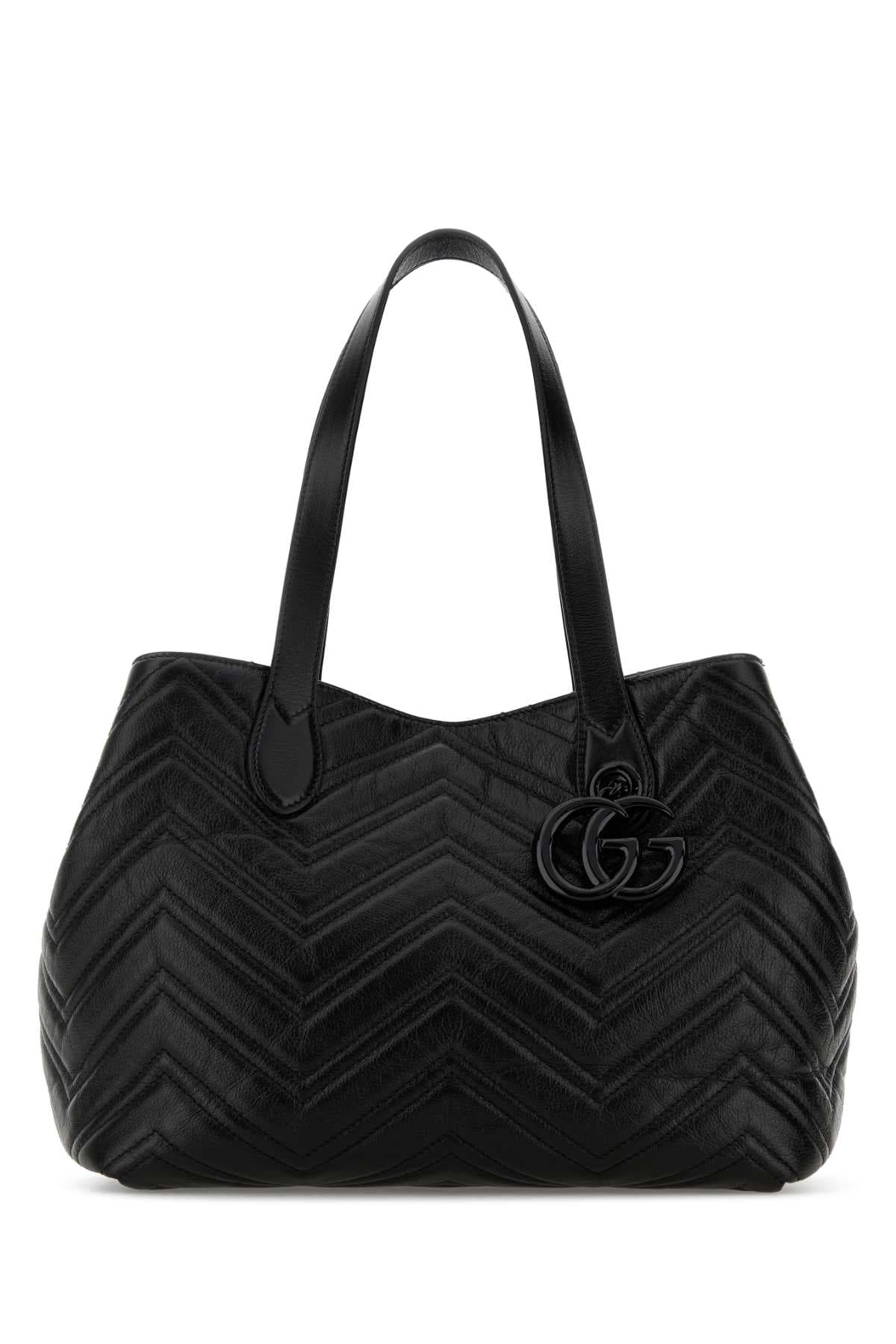 Black leather shopping bag