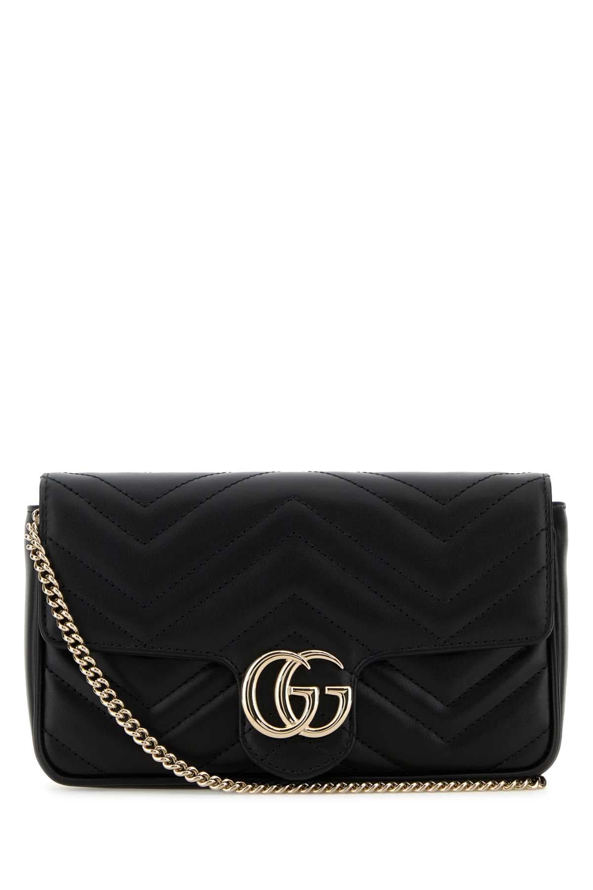 Black leather small GG Marmont shoulder bag