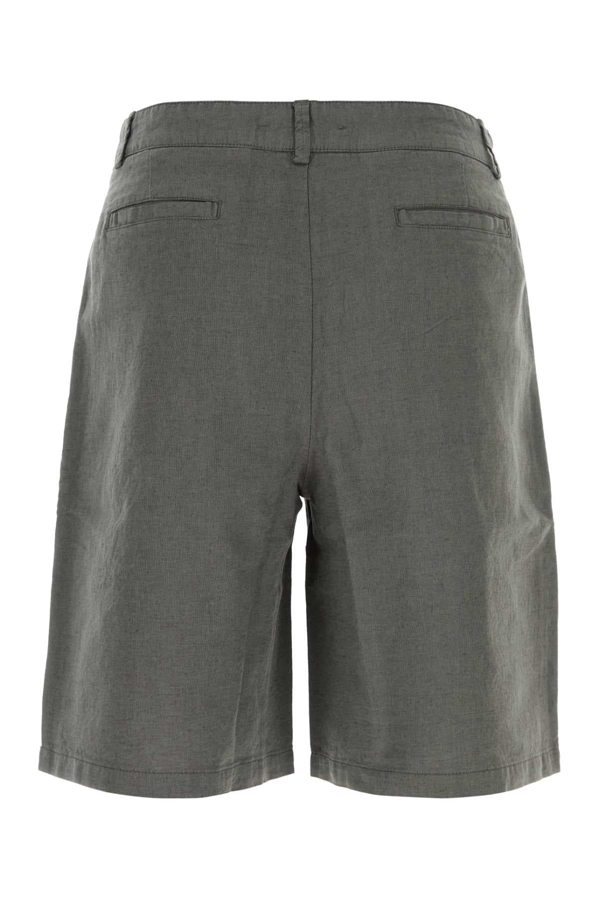 Dark grey linen blend bermuda shorts - мініатюра 2