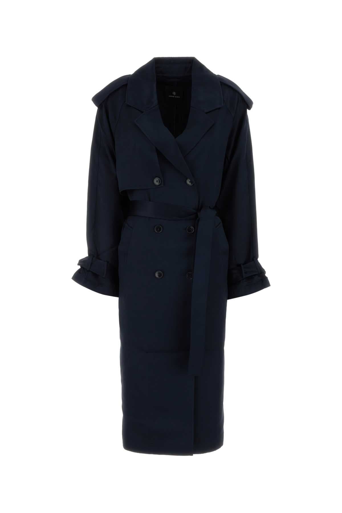 Midnight blue satin Rickie trench coat