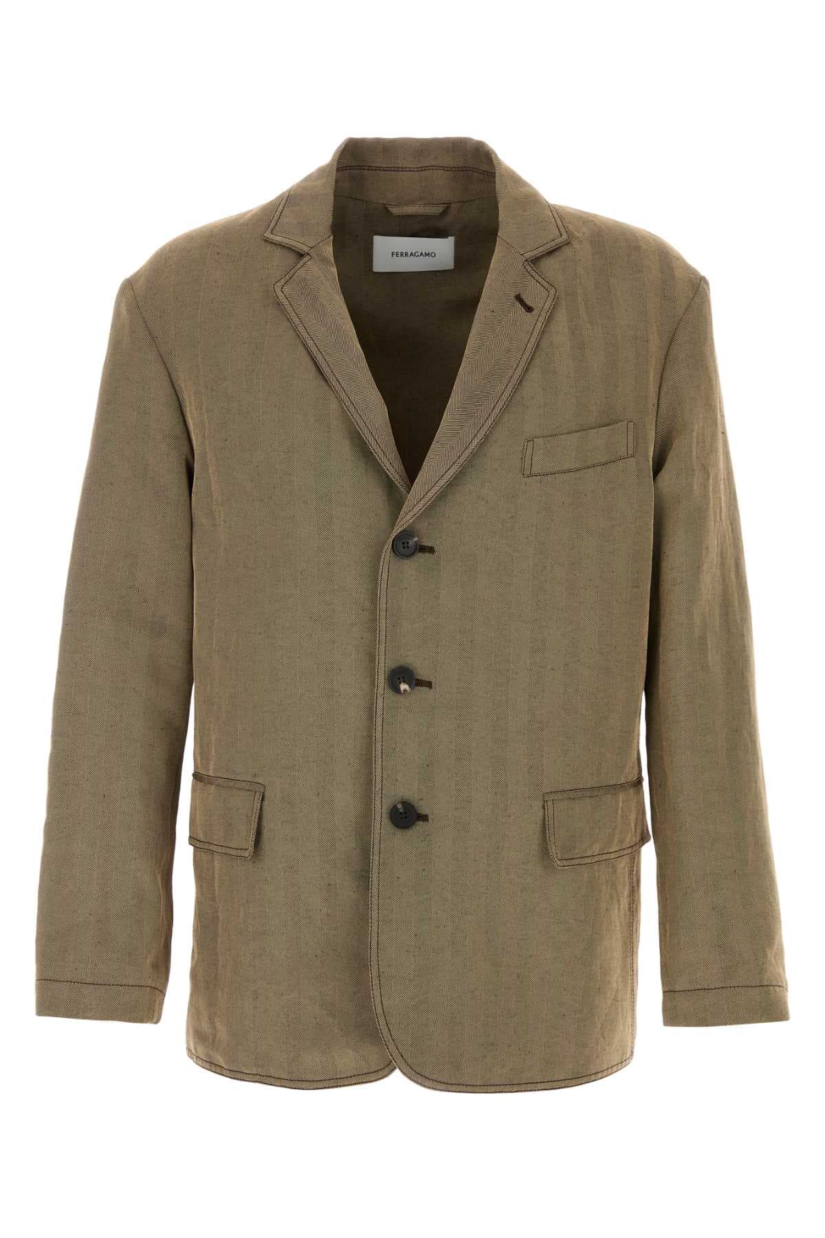 Embroidered linen blend blazer