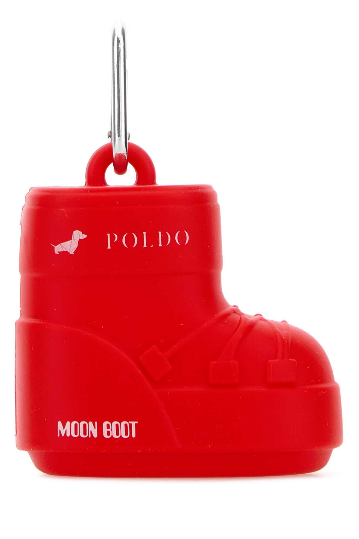 Red rubber Poldo Dog Couture x Moonboot dogs bag dispenser