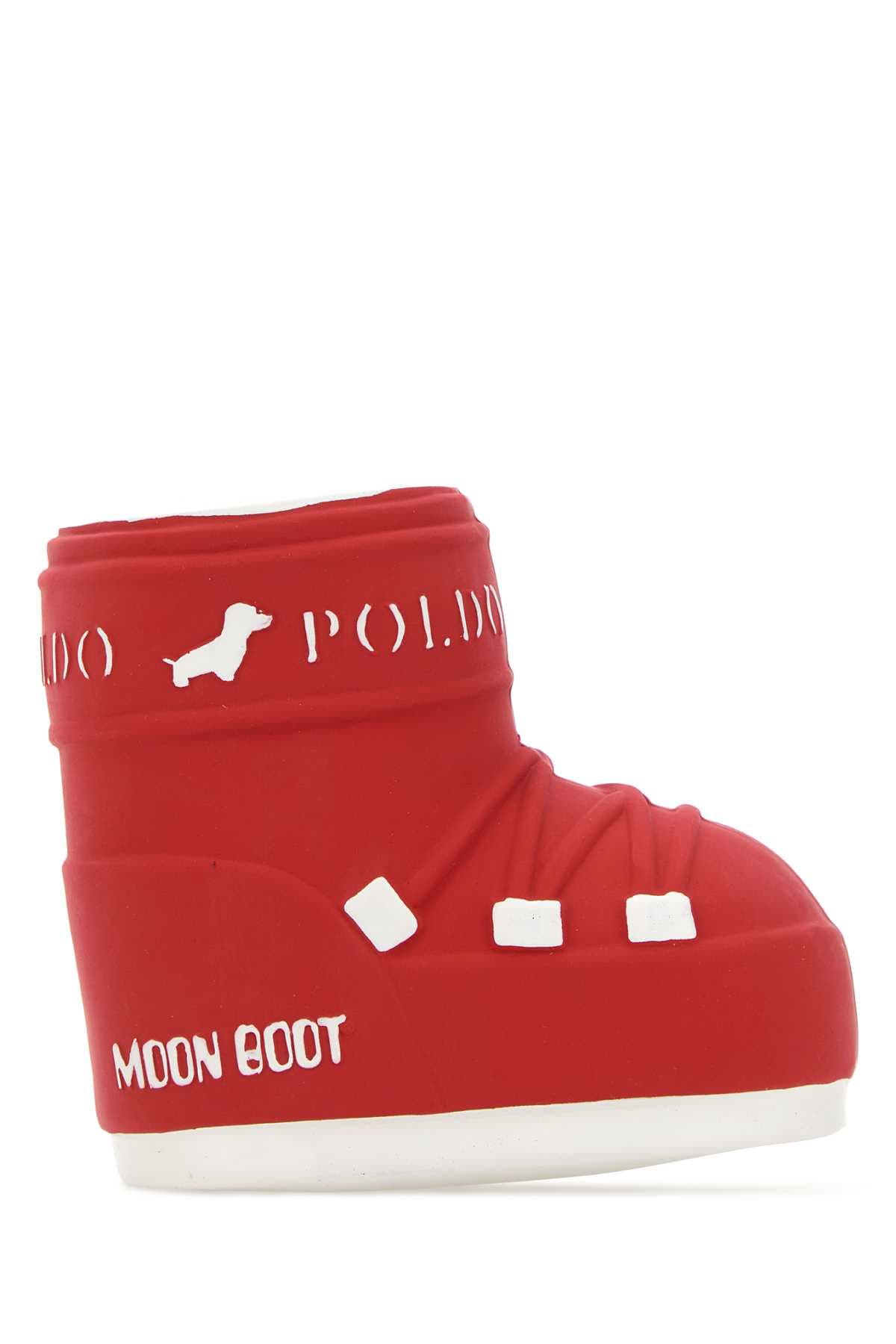 Red rubber Poldo Dog Couture x Moonboot dogs toy