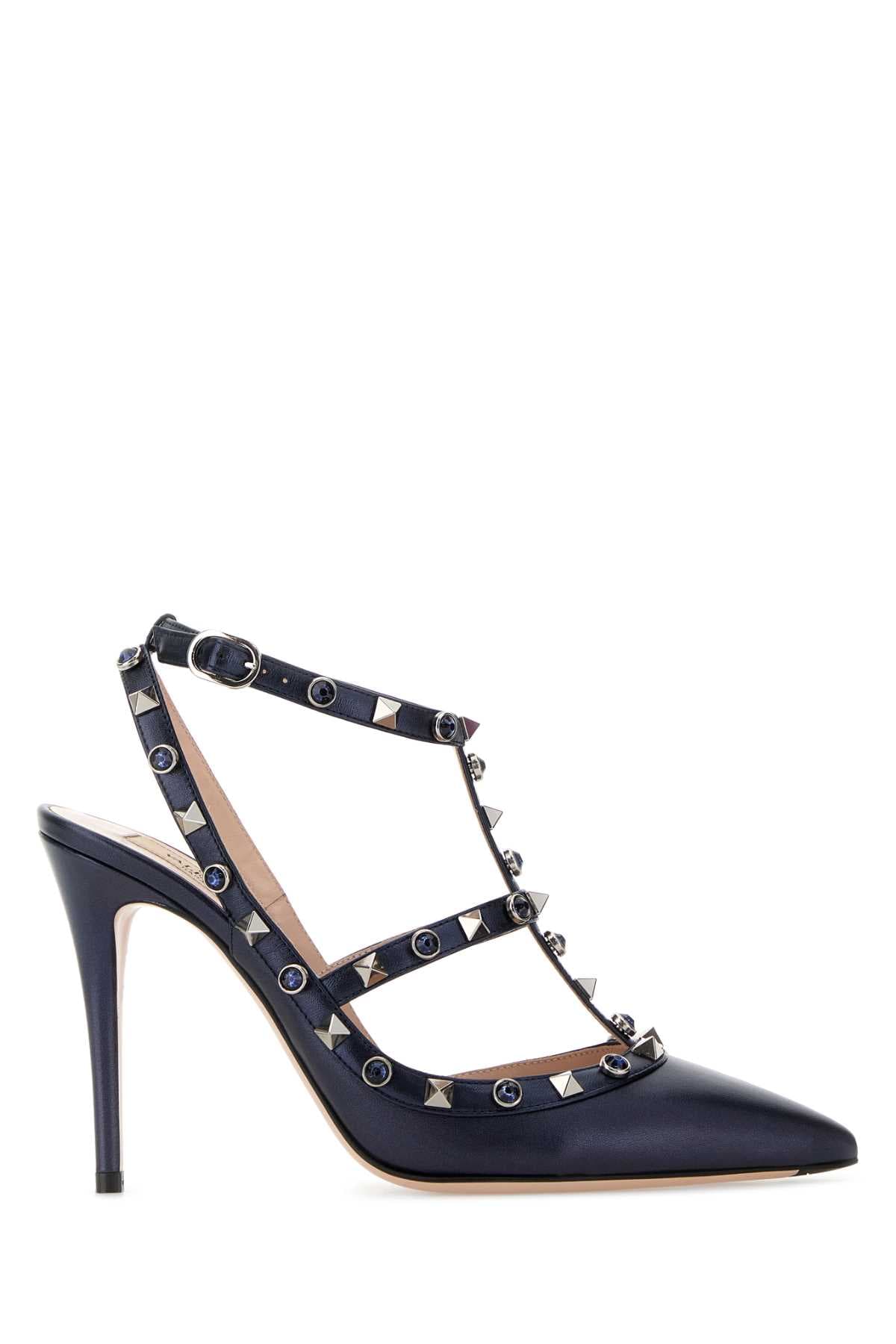 Dark blue leather Rockstud pumps