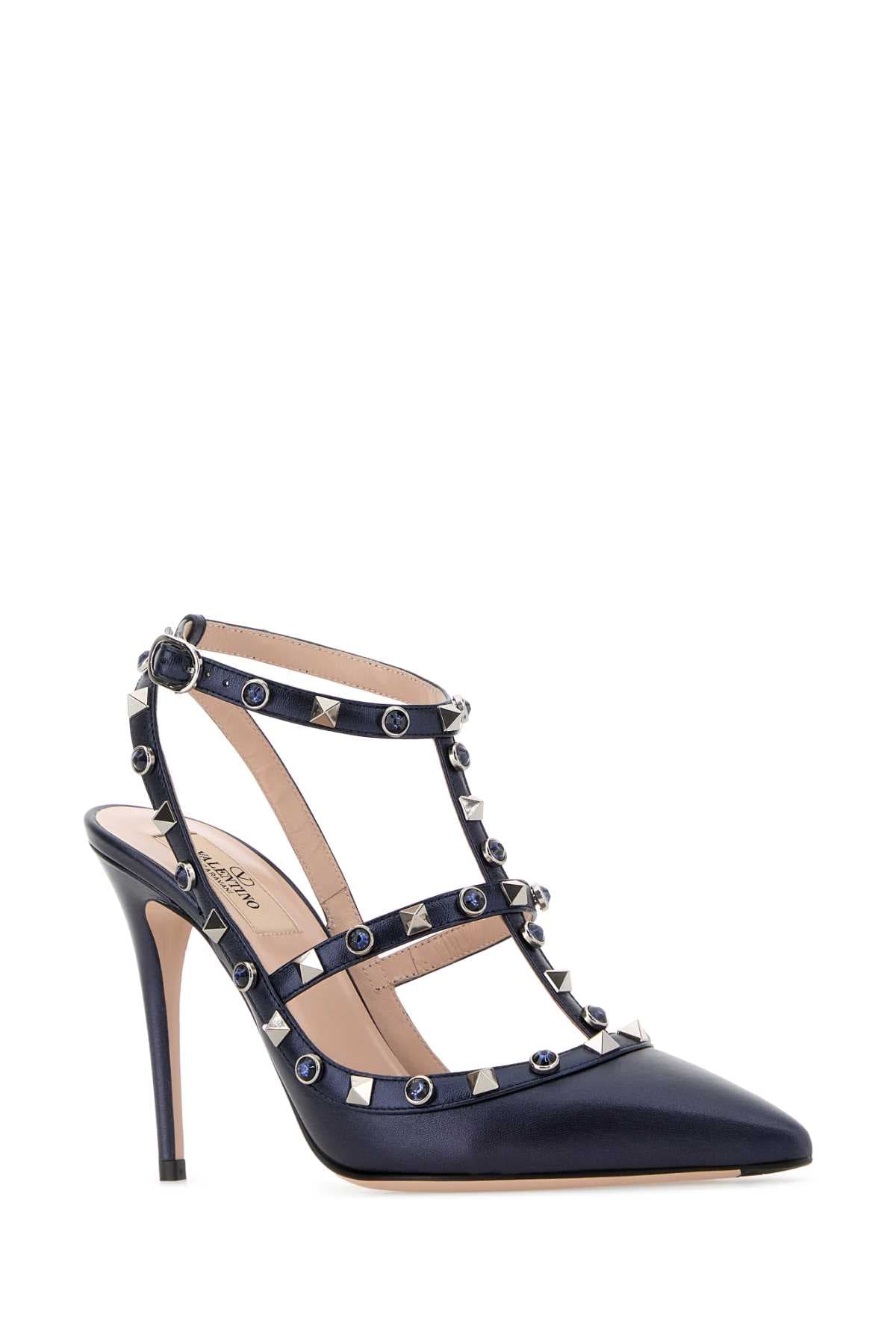 Dark blue leather Rockstud pumps - мініатюра 2