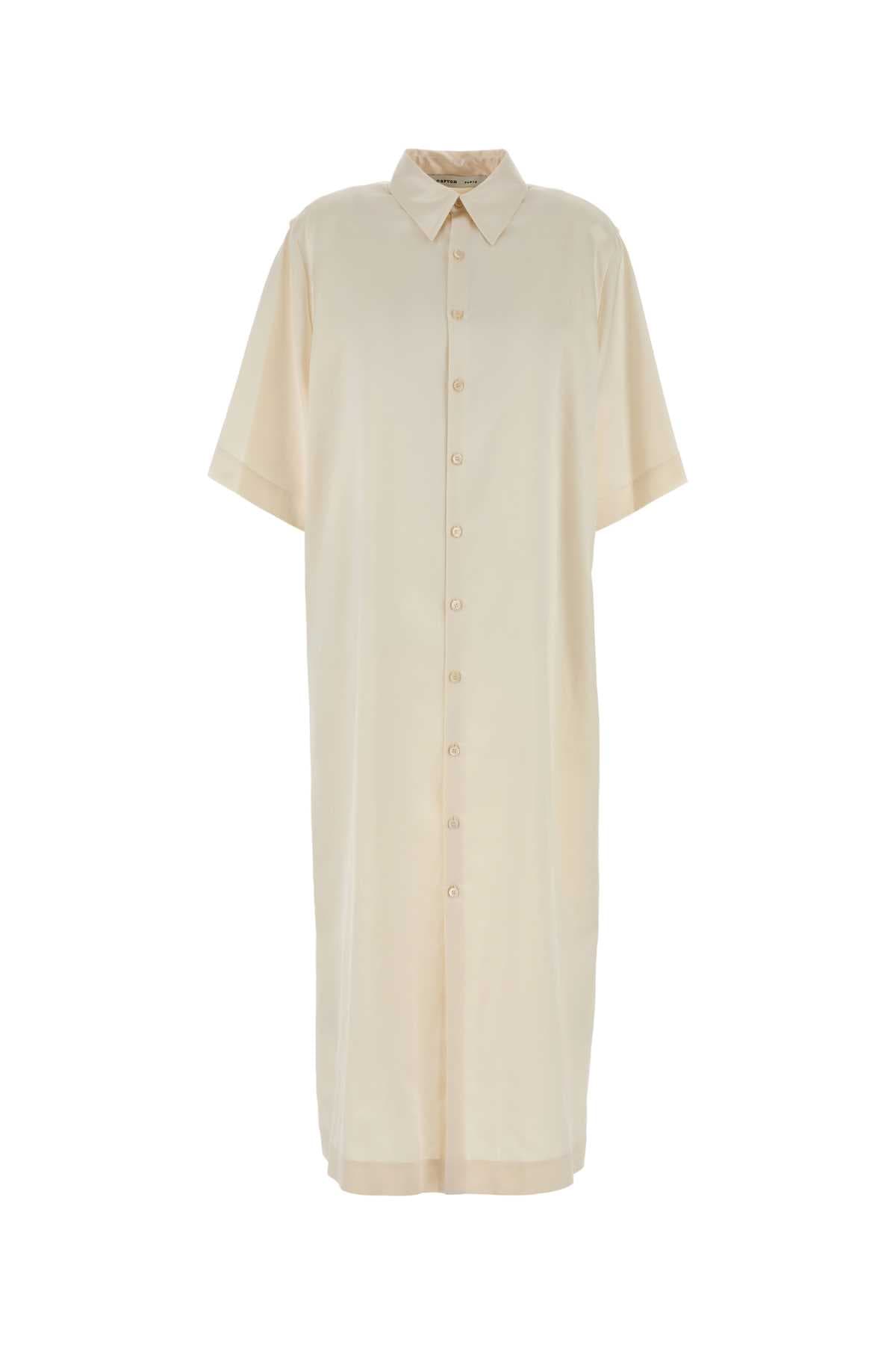 Ivory satin shirt dress