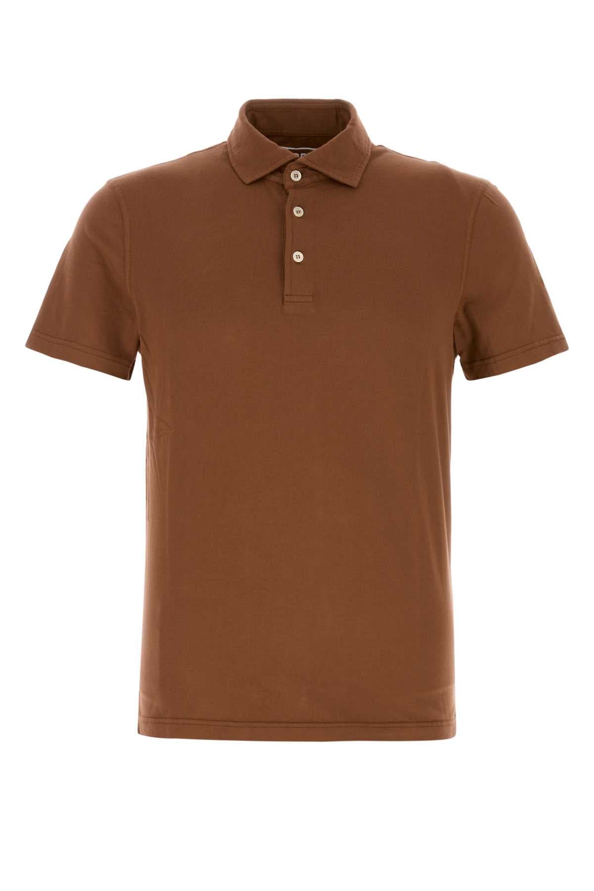 Brown stretch cotton polo shirt