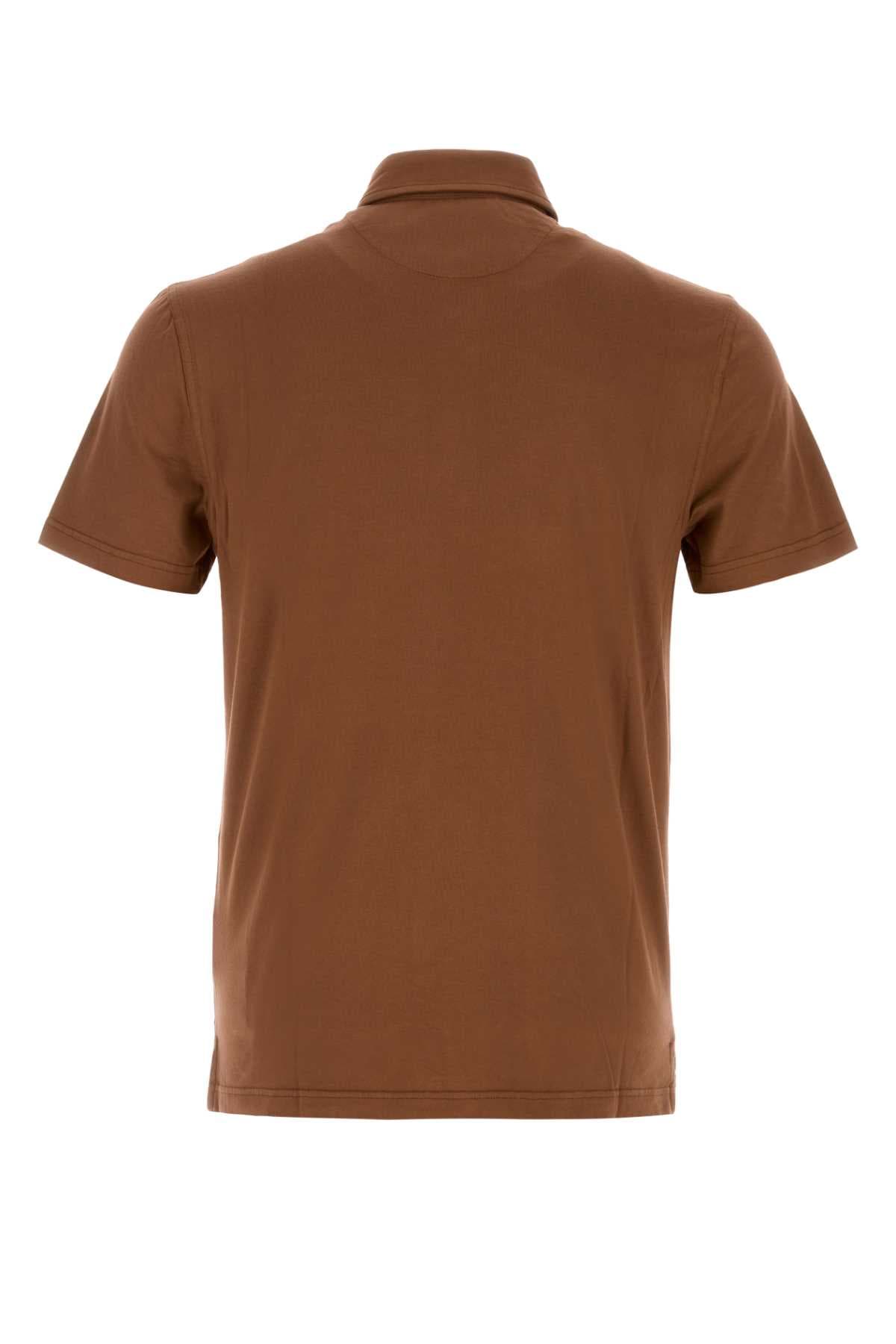 Brown stretch cotton polo shirt - мініатюра 2
