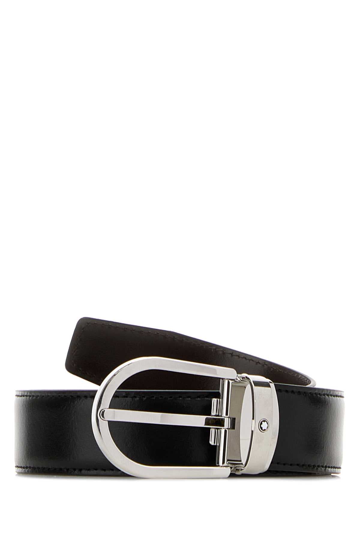 Black leather reversible belt