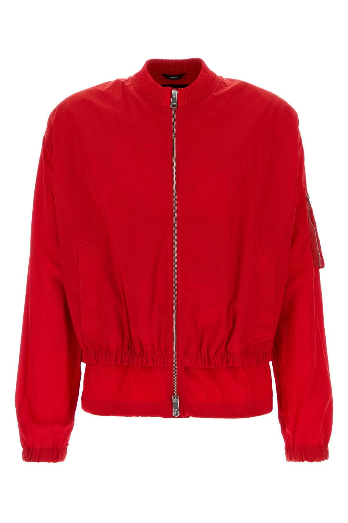 Red nylon bomber jacket