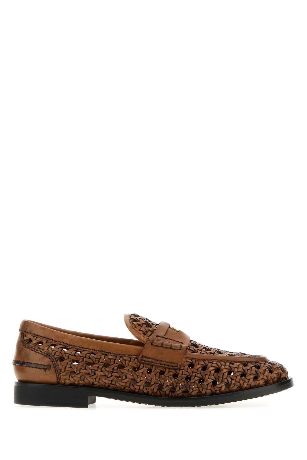 Brown leather loafers