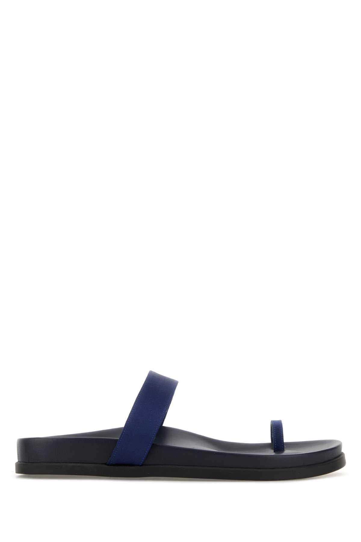Dark blue satin Thalia thong slippers