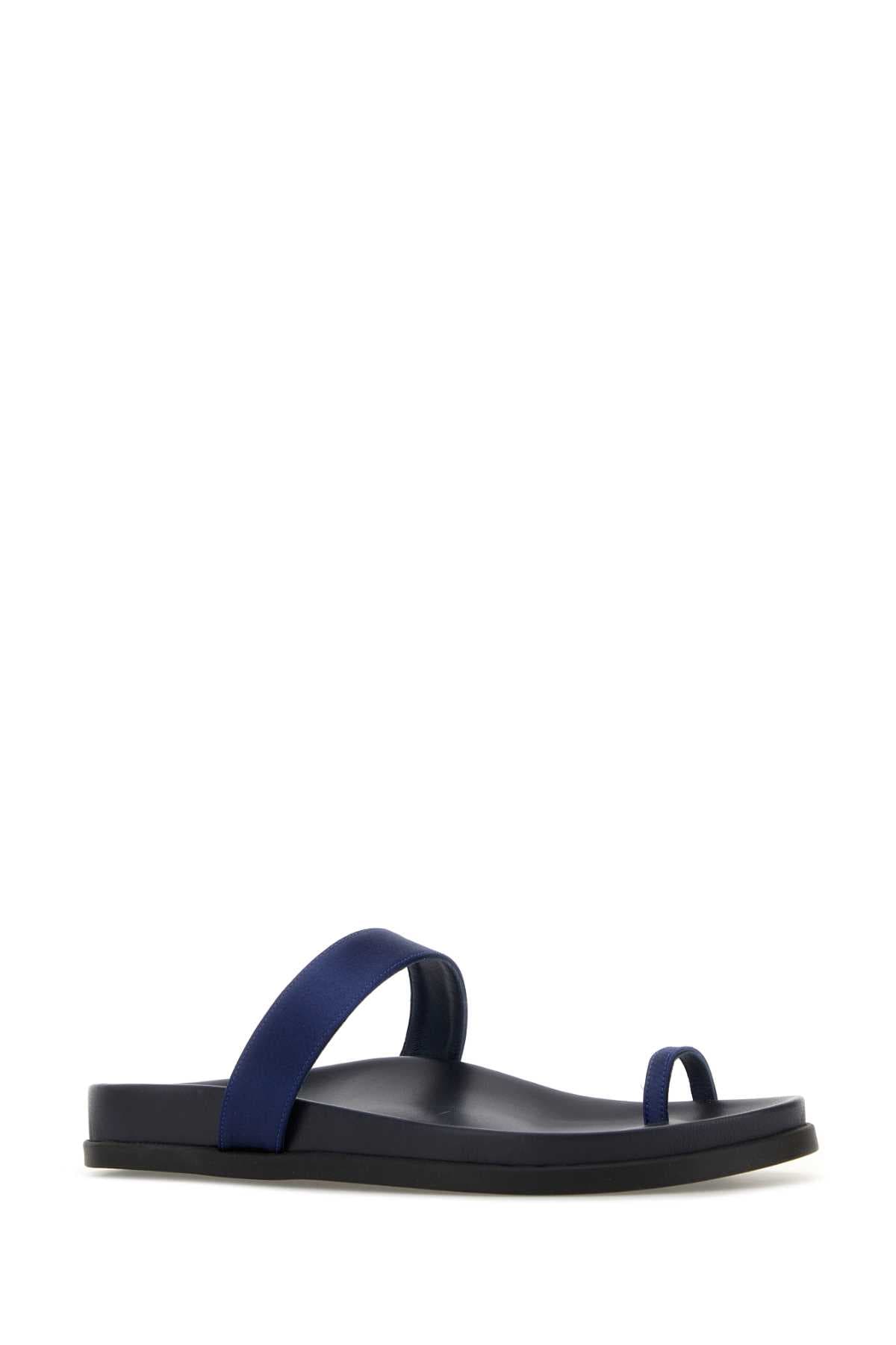 Dark blue satin Thalia thong slippers - мініатюра 2