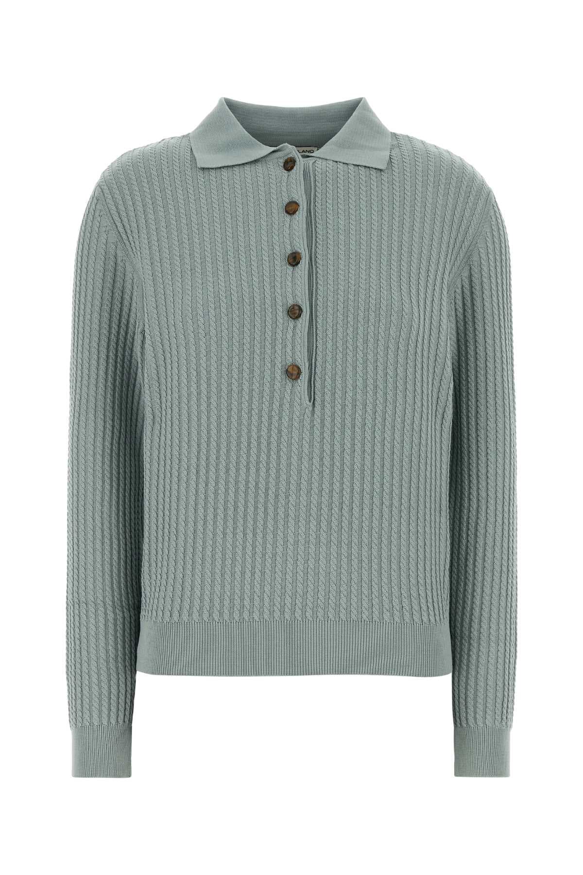 Sea green silk blend polo shirt