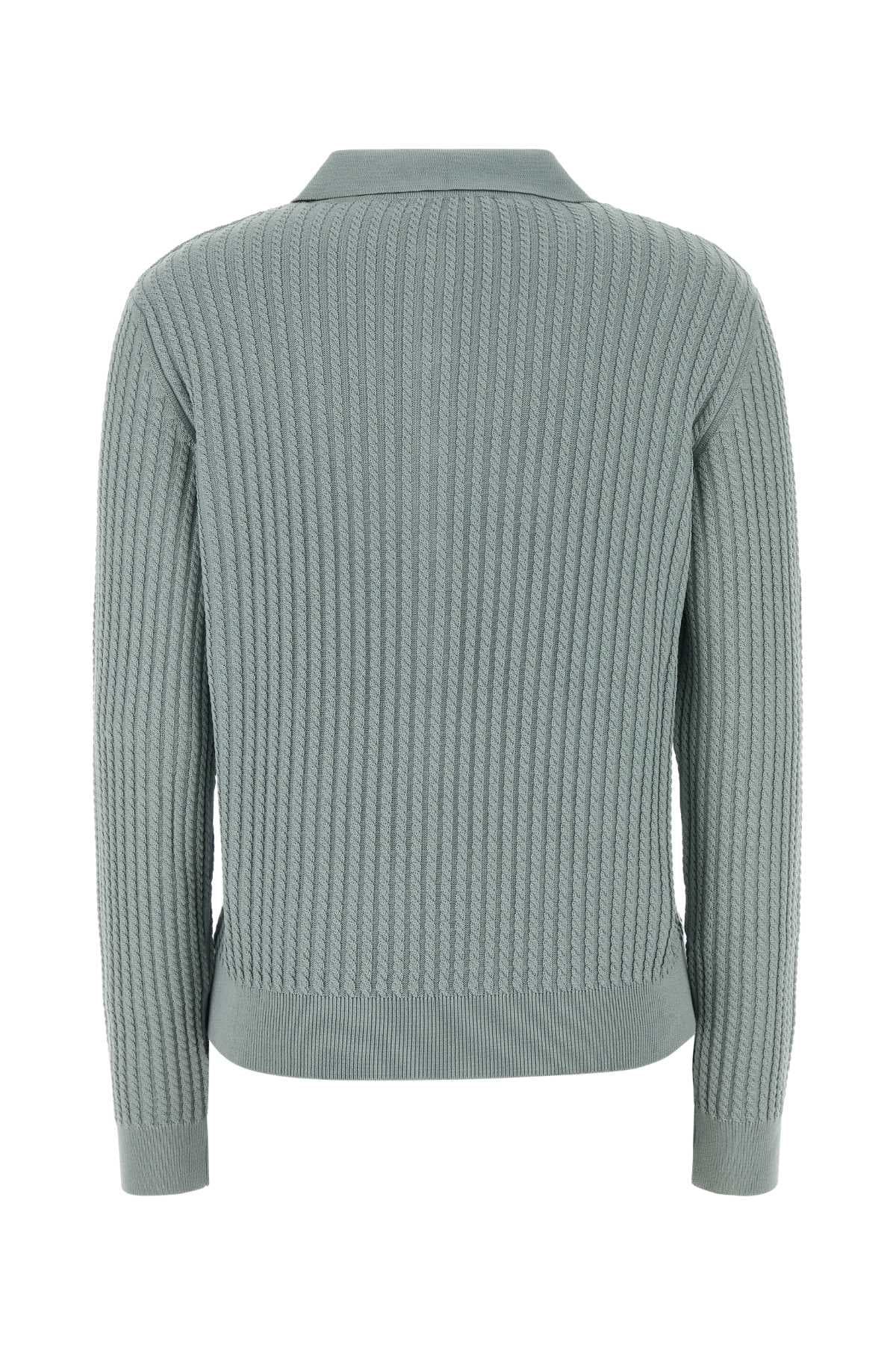 Sea green silk blend polo shirt - мініатюра 2