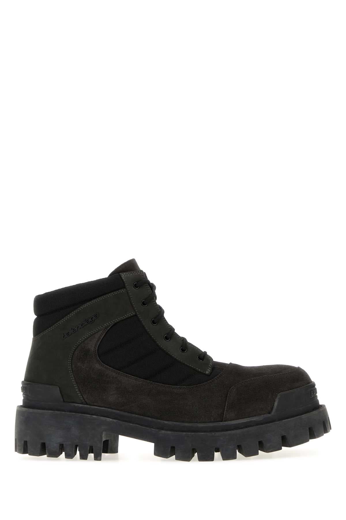 Slate suede and canvas Combat ankle boots