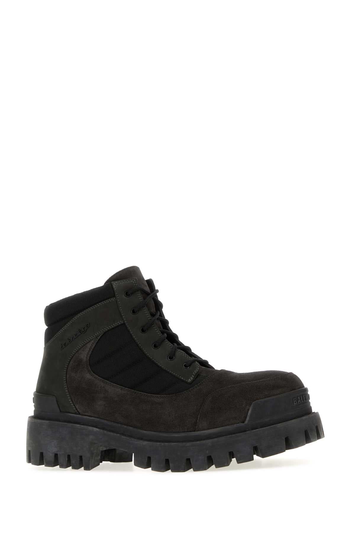Slate suede and canvas Combat ankle boots - мініатюра 2
