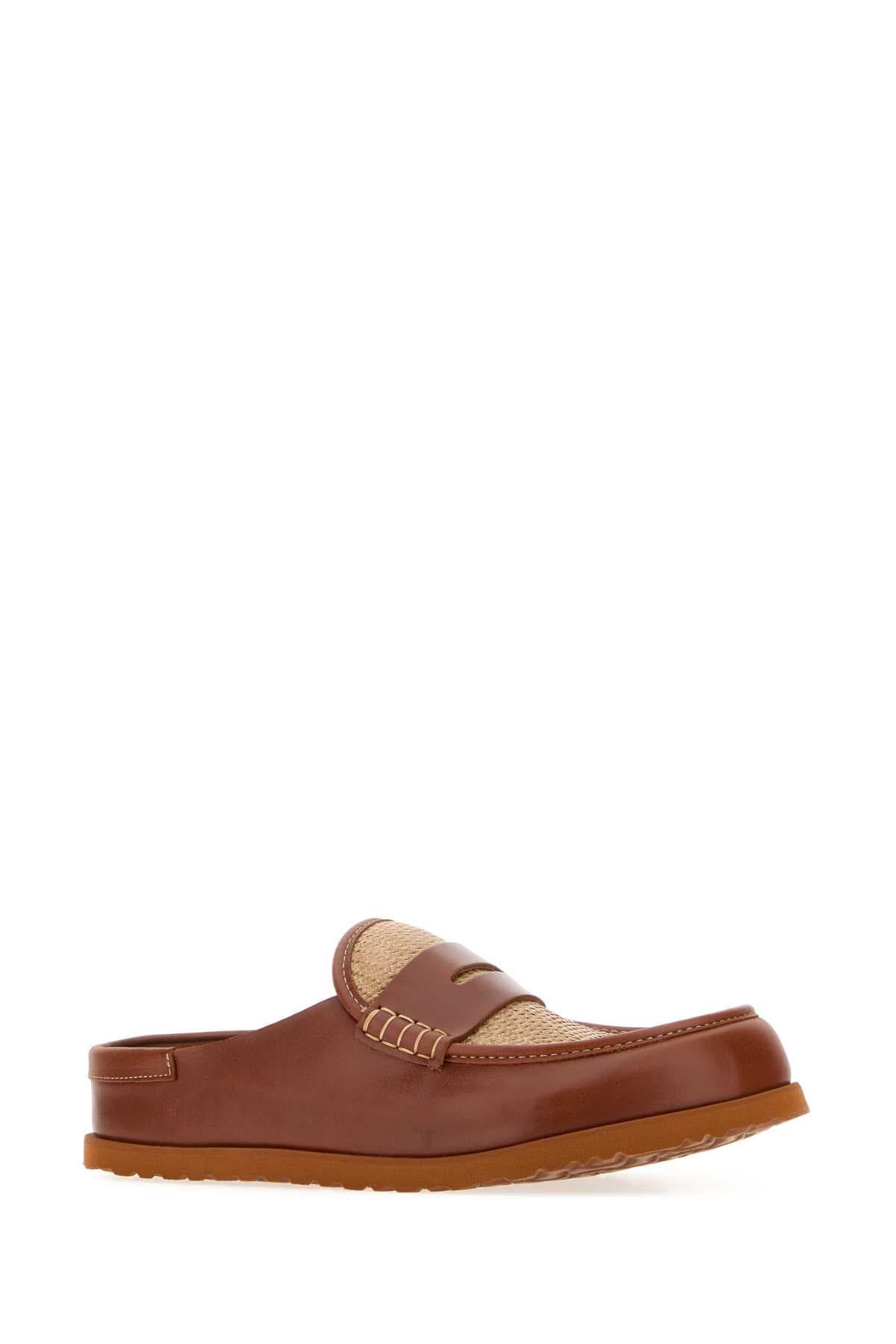 Two-tone raffia and nappa leather Naples slippers - мініатюра 2