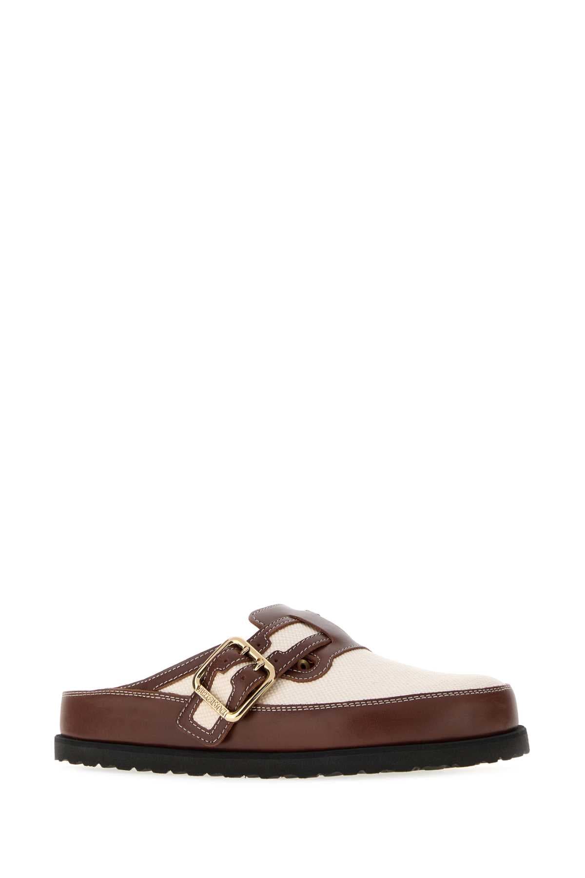 Two-tone leather and canvas Boston slippers - мініатюра 2