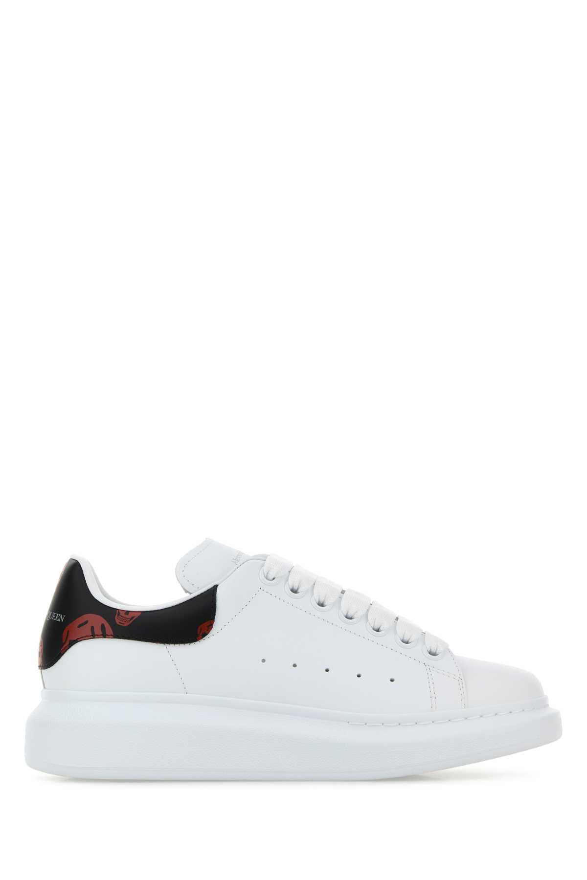 White leather sneakers with printed leather heel