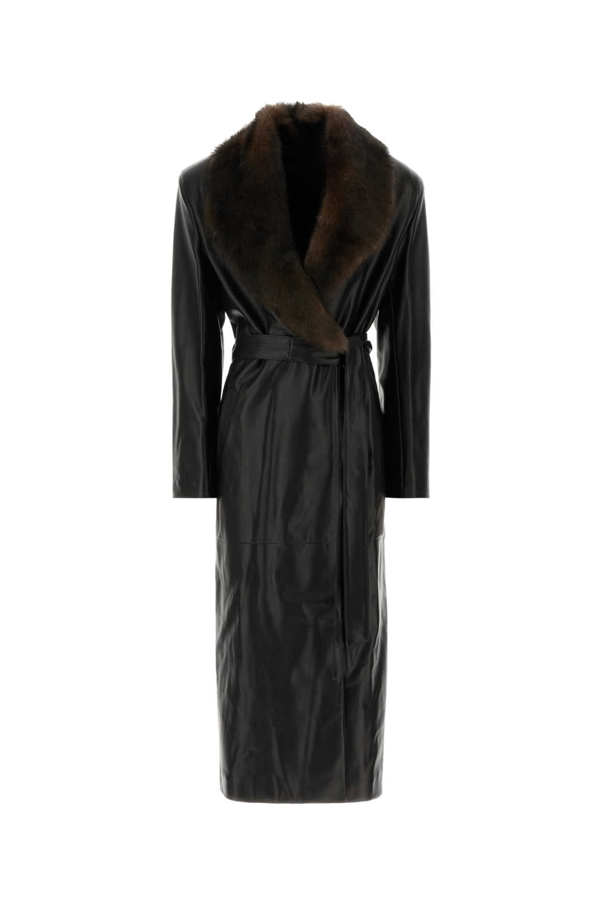 Black leather trench coat