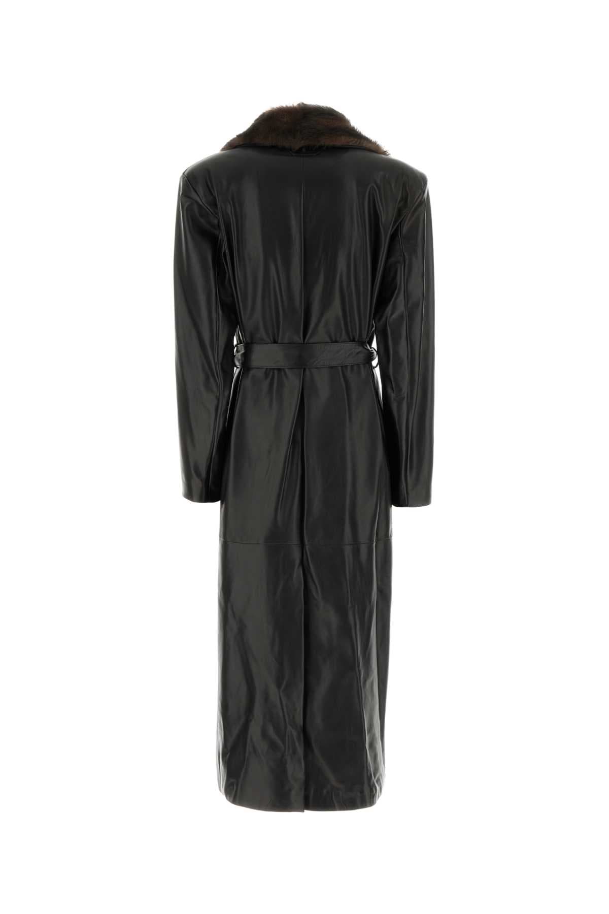 Black leather trench coat - мініатюра 2