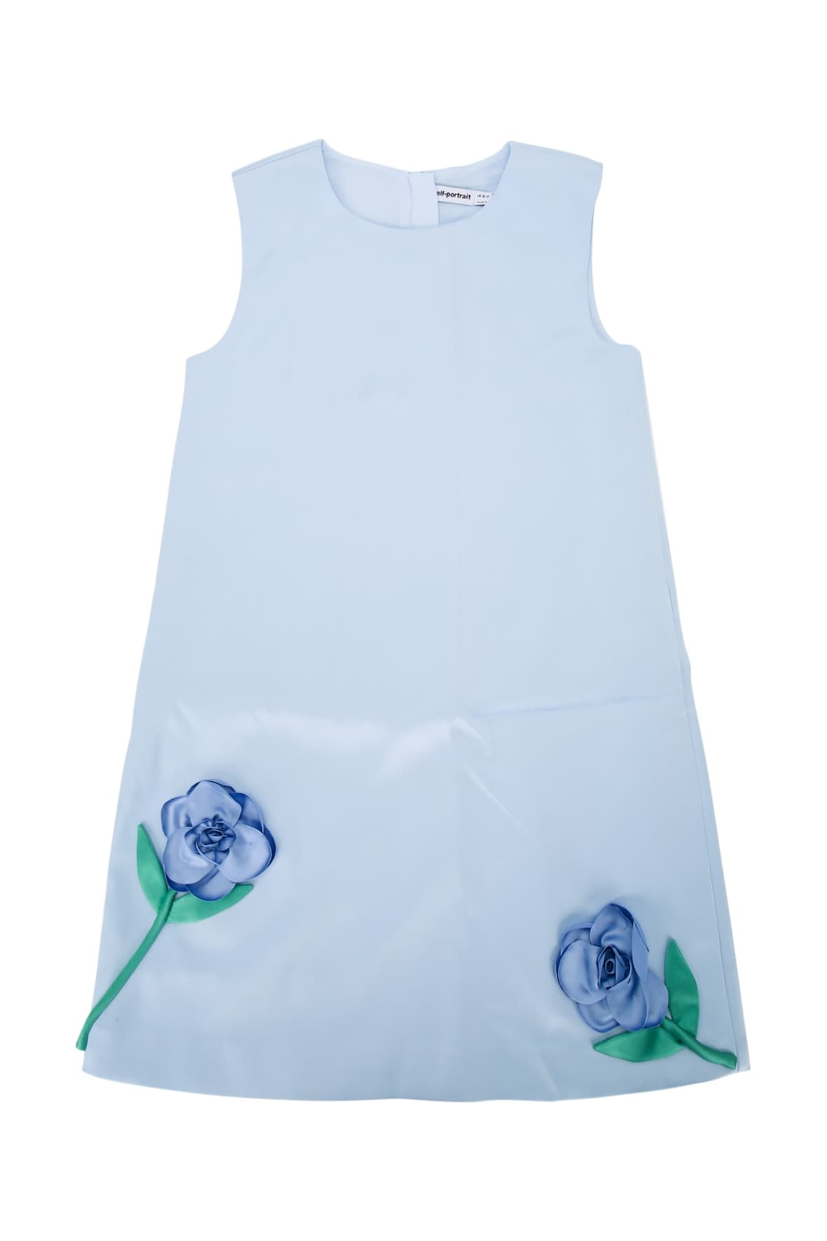 BLUE BONDED SATIN 3D FLOWER DRESS