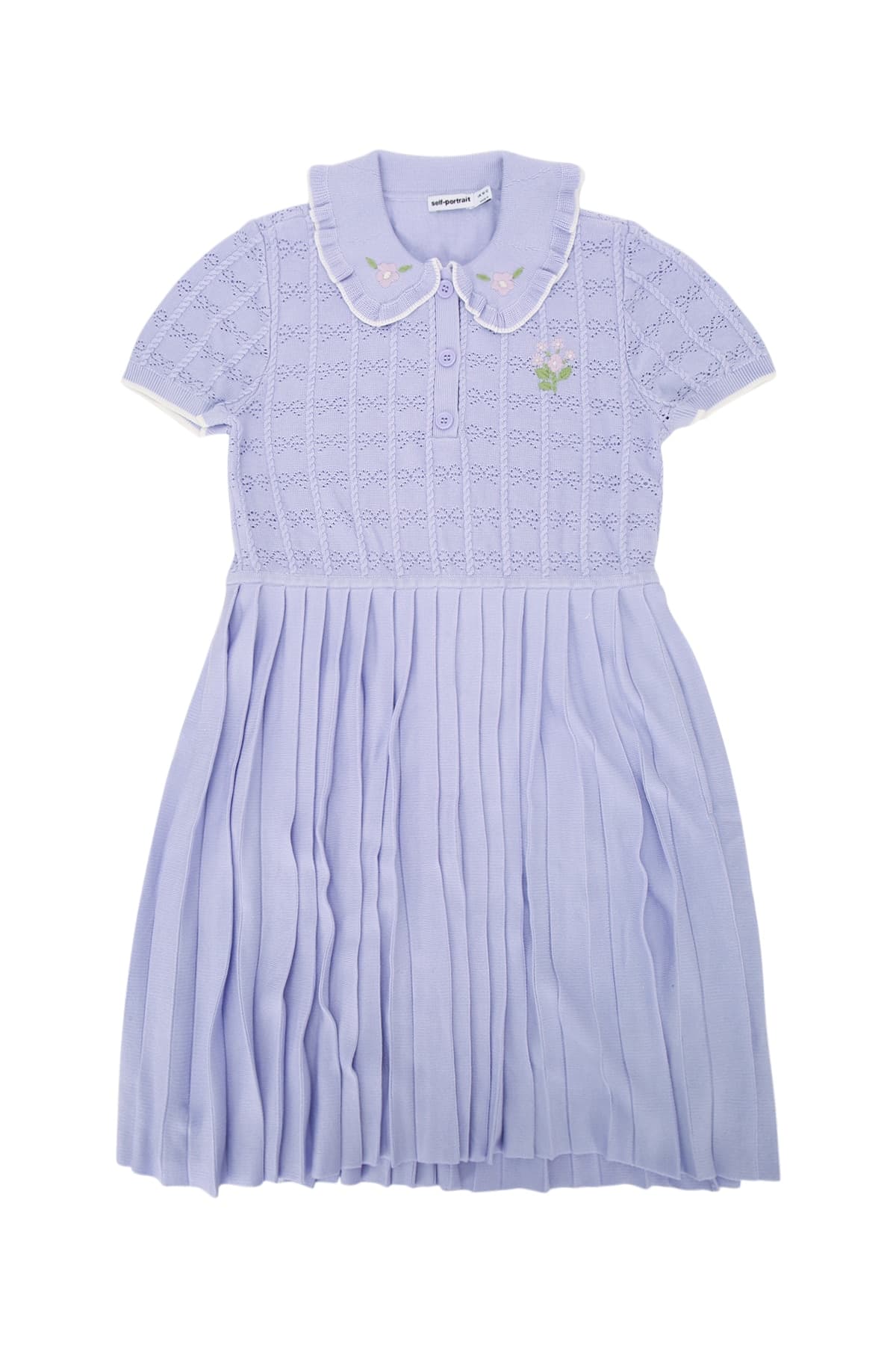 LILAC PLEATED POINTELLE KNIT DRESS