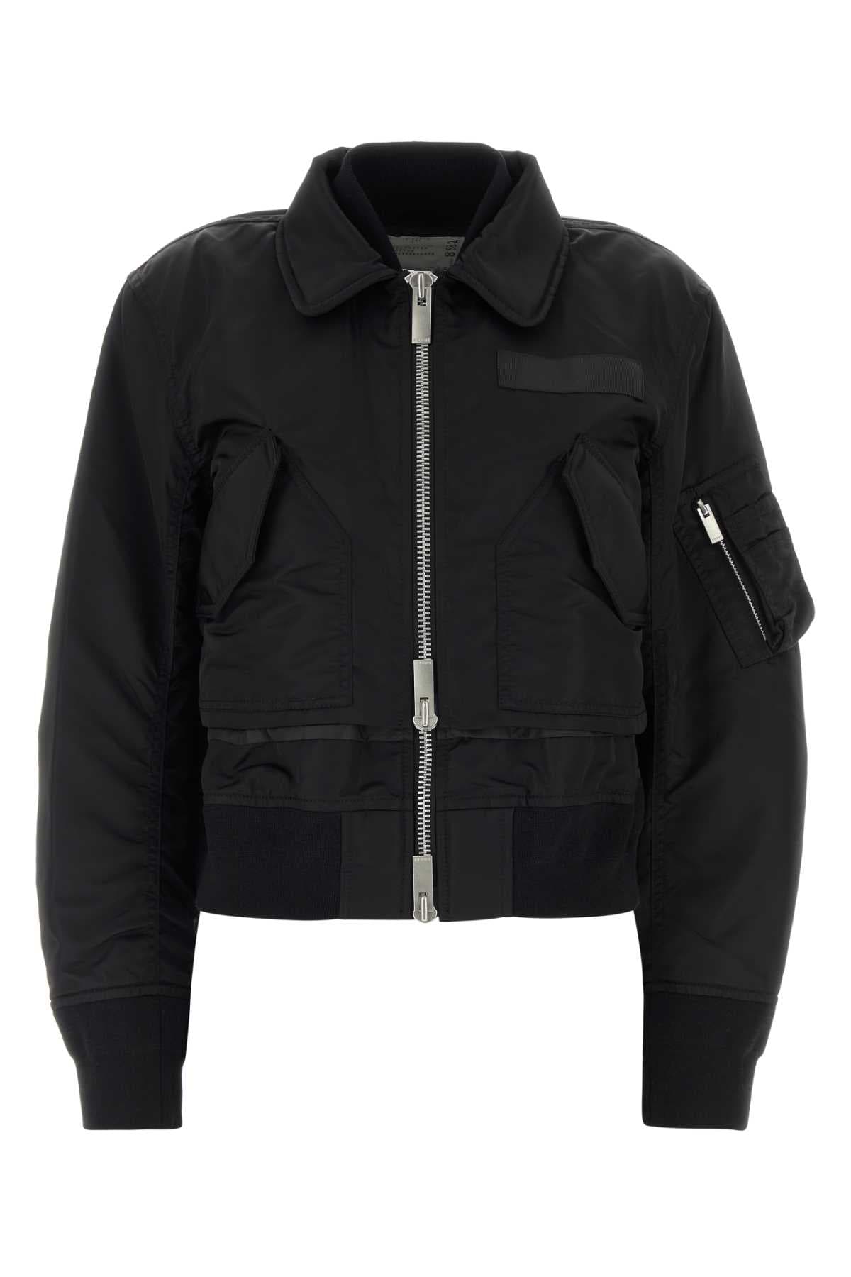 Black nylon bomber jacket