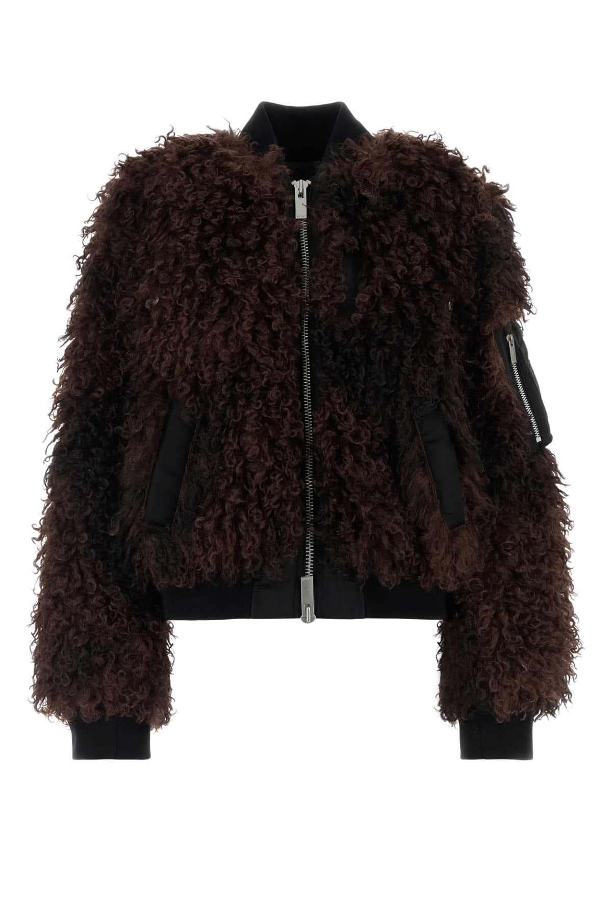 Brown eco fur bomber jacket