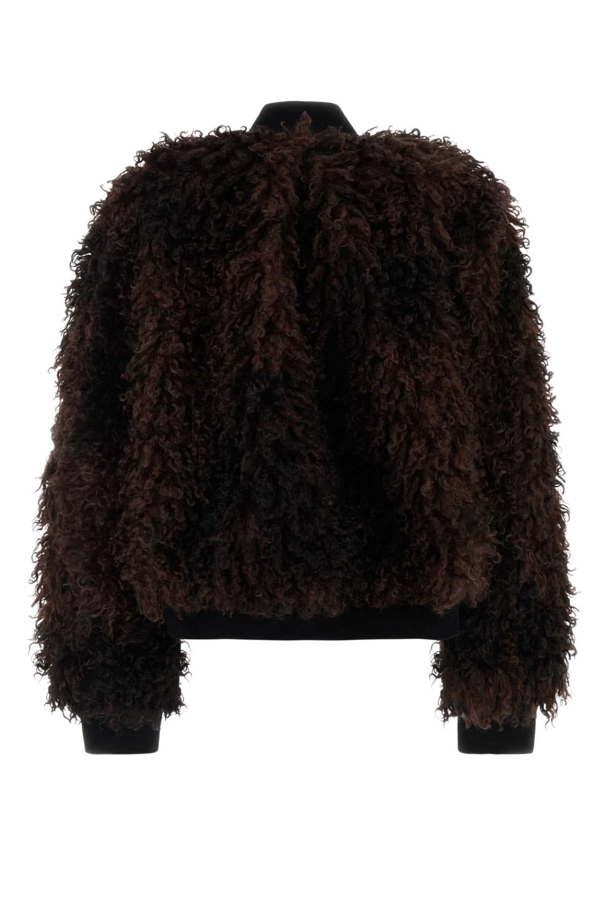 Brown eco fur bomber jacket - мініатюра 2
