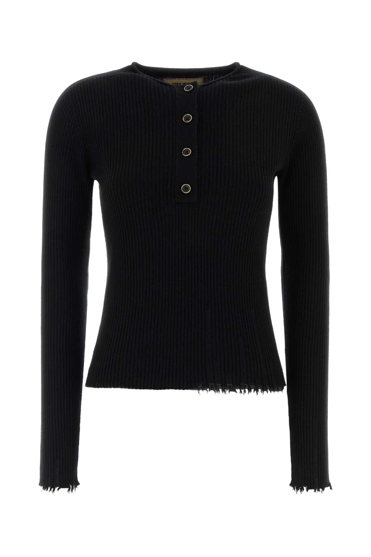Black cashmere Henley sweater
