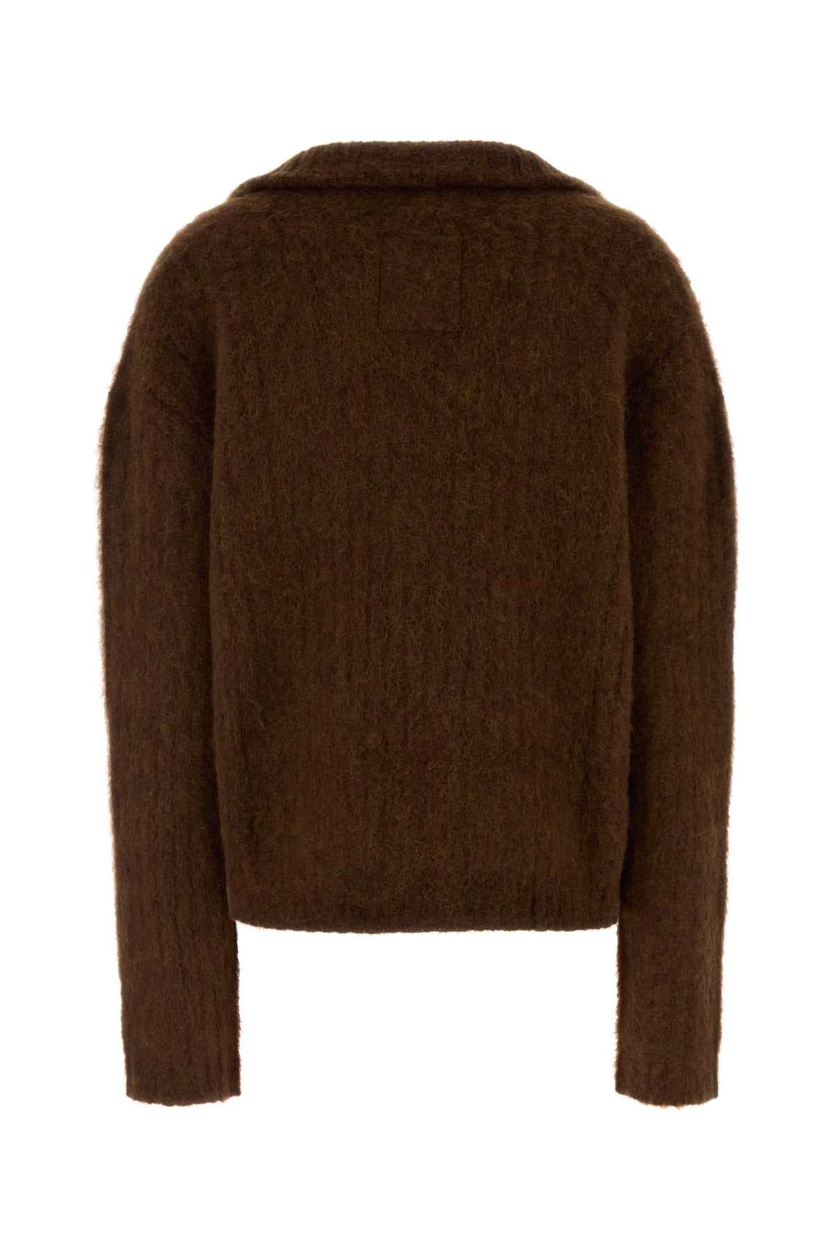 Brown stretch alpaca blend oversize polo shirt - мініатюра 2