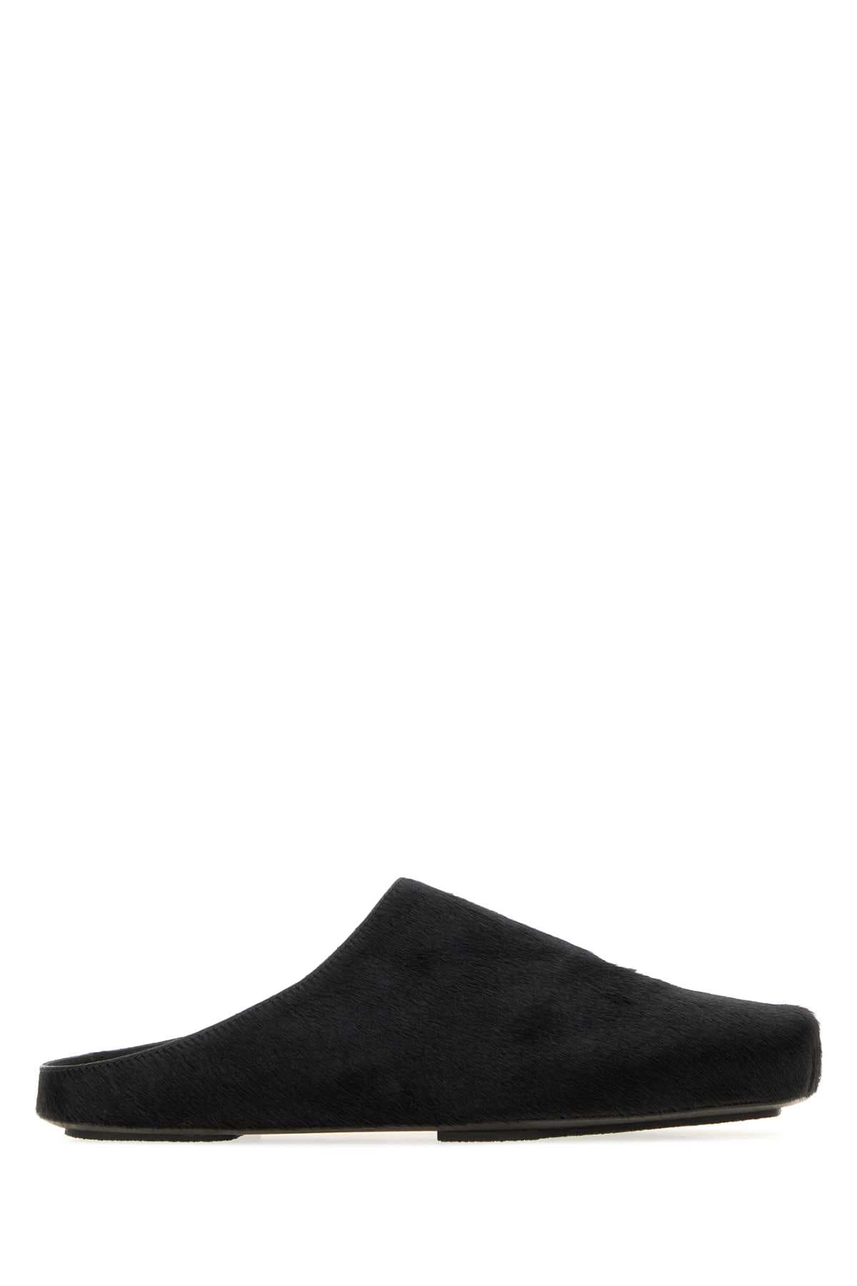 Black calf hair slippers