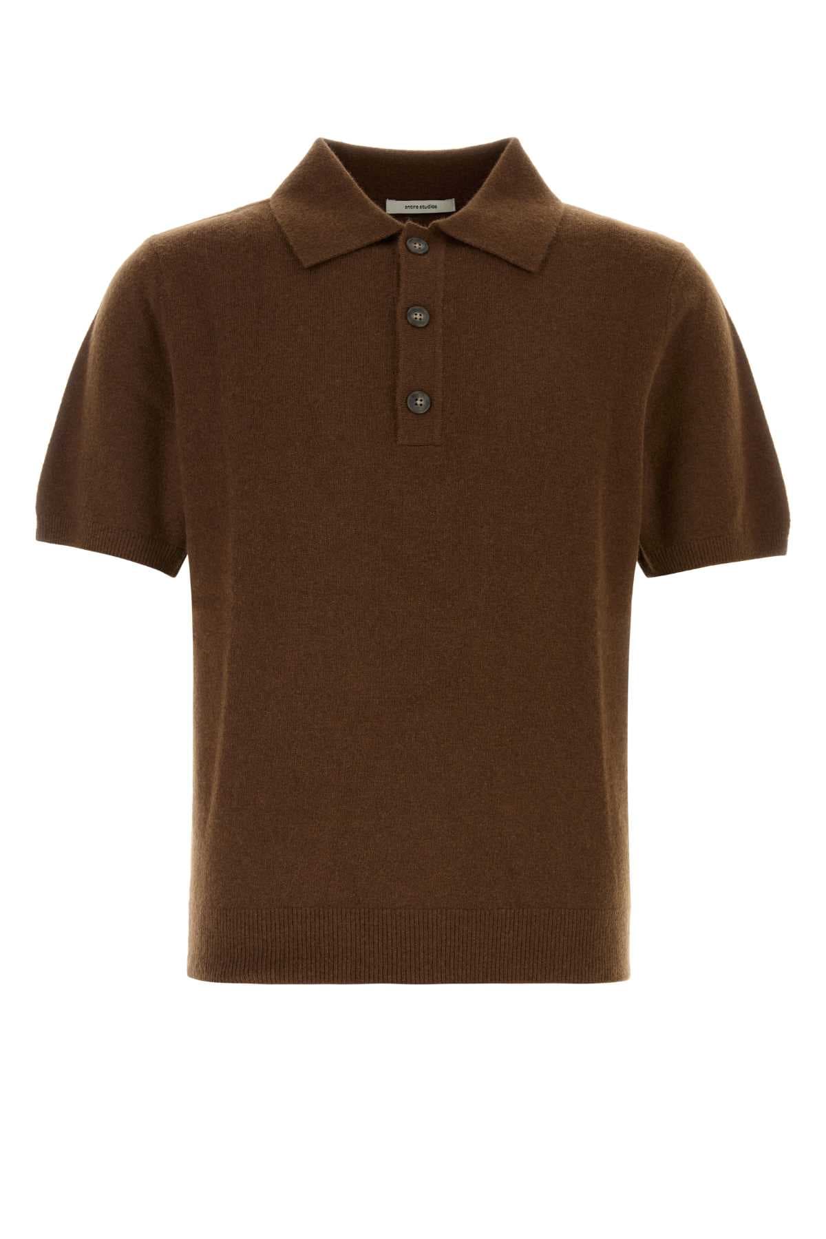 Brown wool blend polo shirt