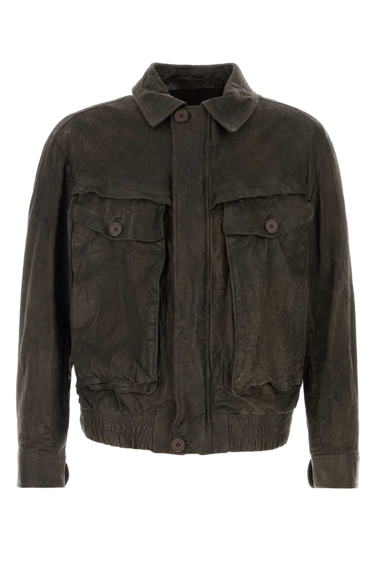 Dark brown leather bomber jacket