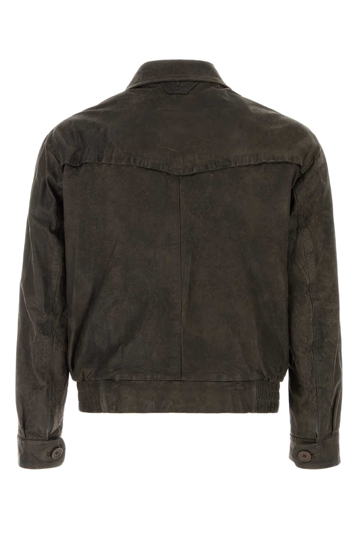 Dark brown leather bomber jacket - мініатюра 2