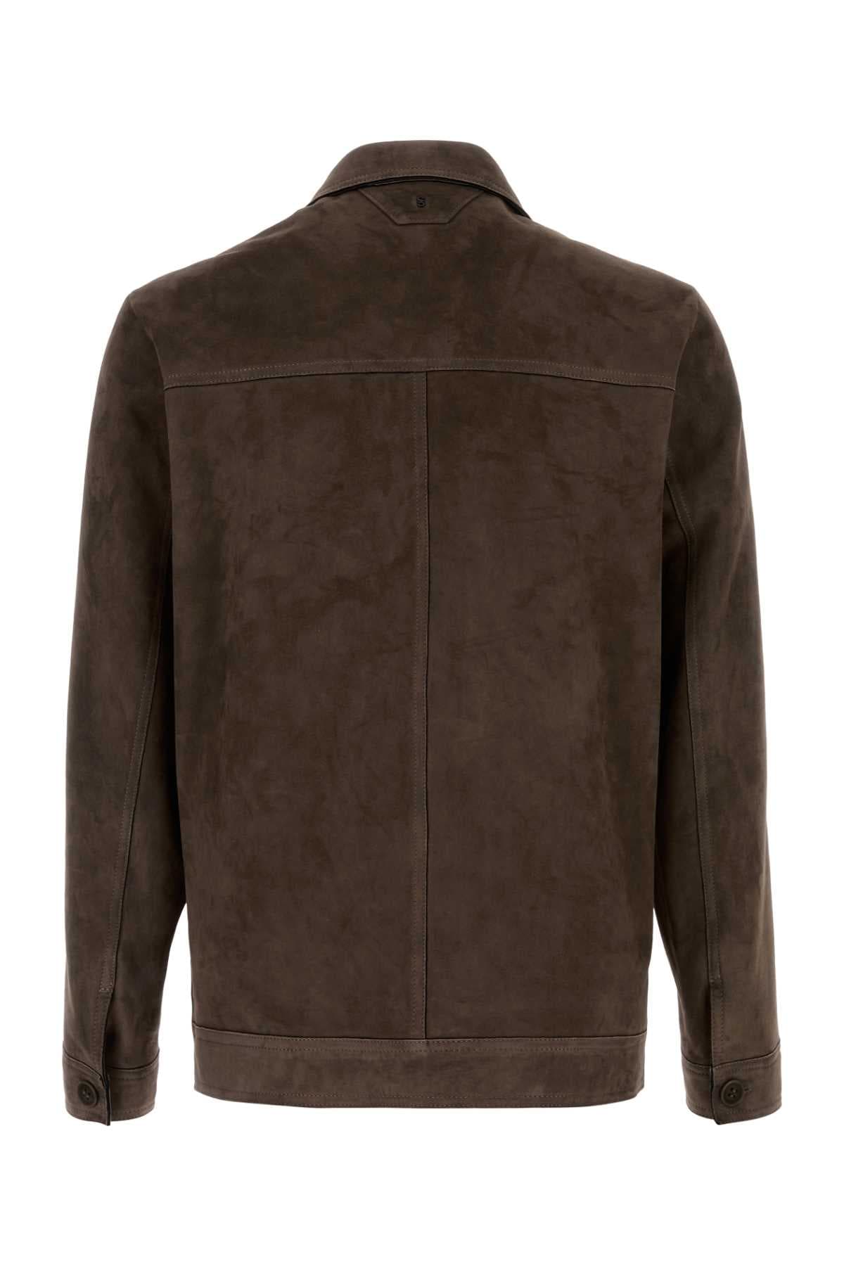Dark brown suede jacket - мініатюра 2