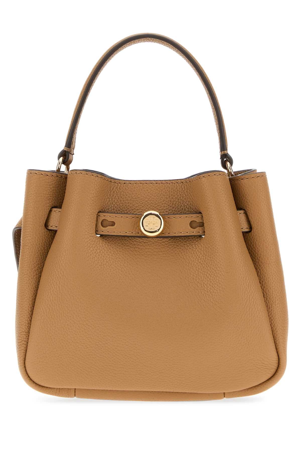 Camel leather mini Romy bucket bag