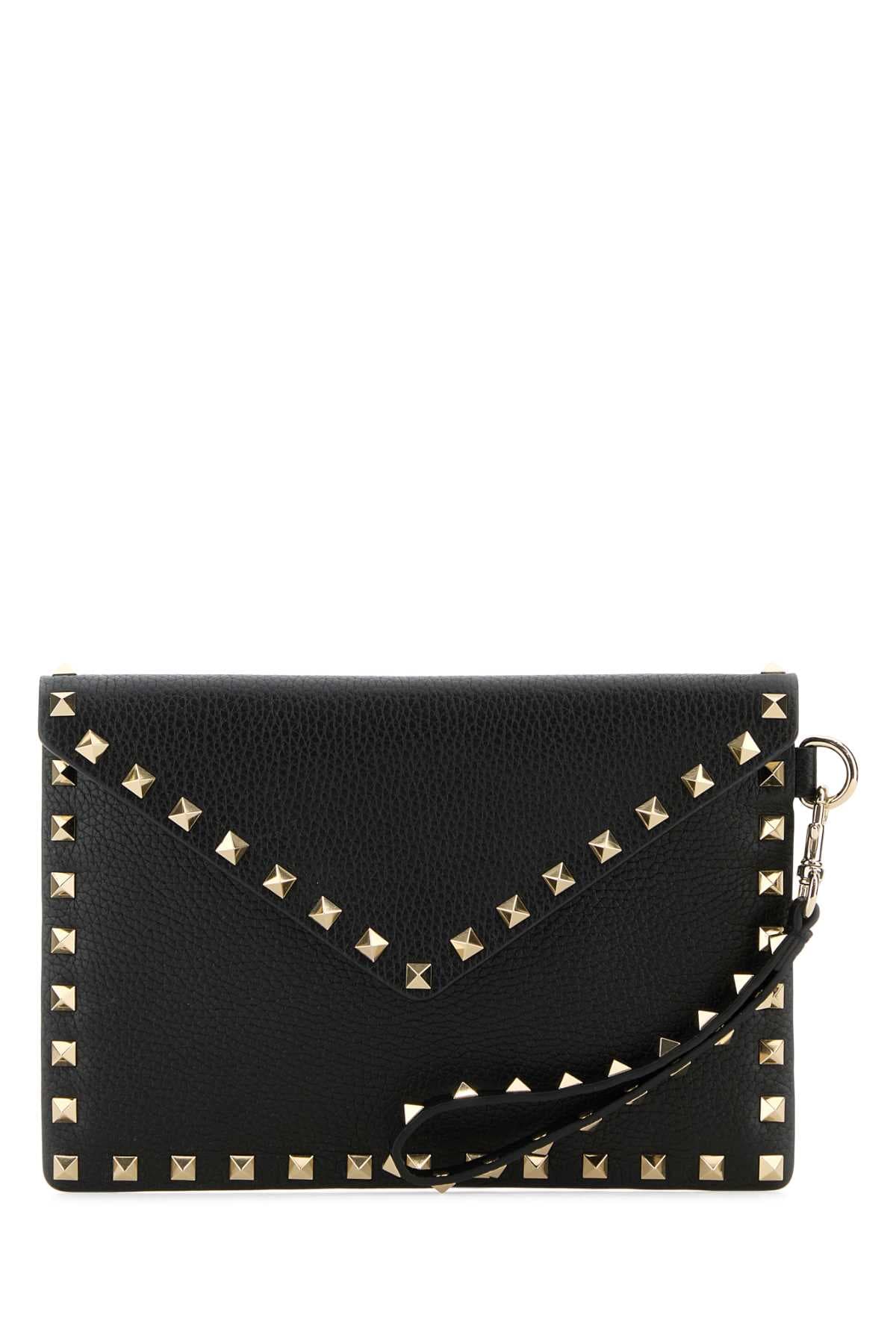 Black leather Rockstud clutch