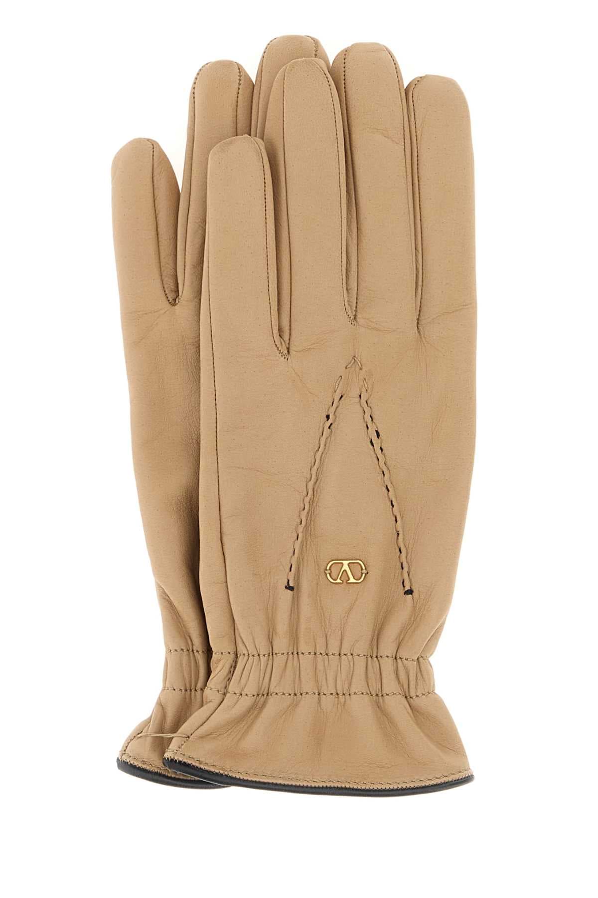 Skin pink leather gloves