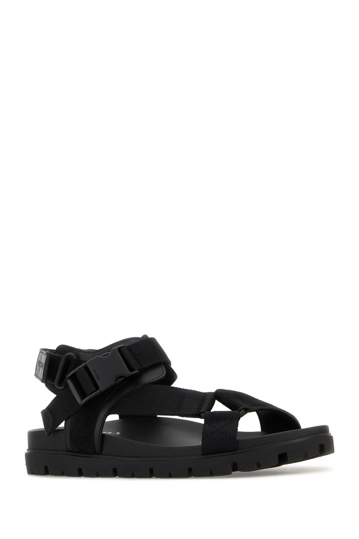 Black fabric and suede sandals - мініатюра 2
