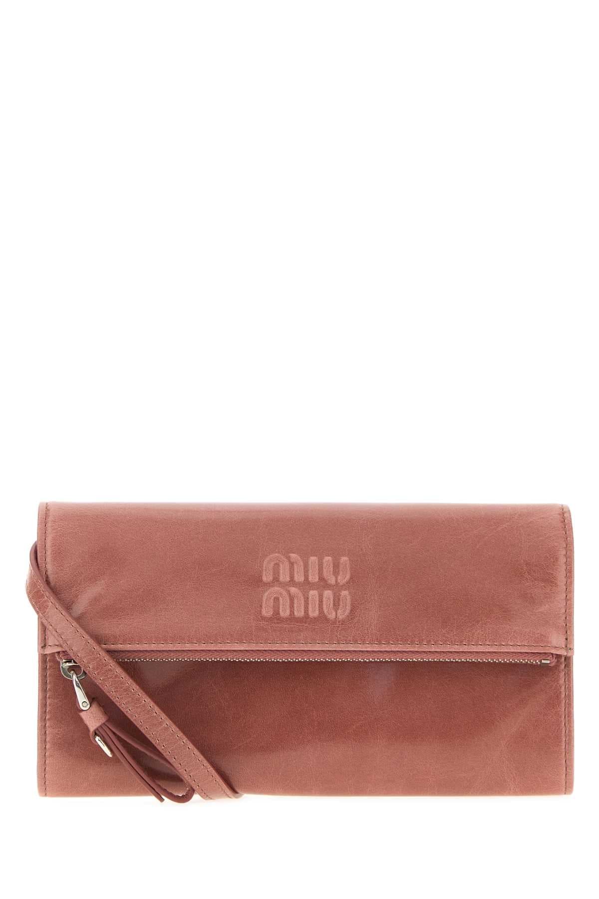 Antiqued pink leather pouch