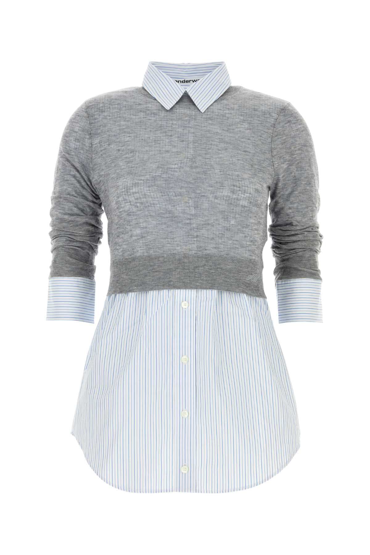 BUTTON UP W/ SHEER CREWNECK