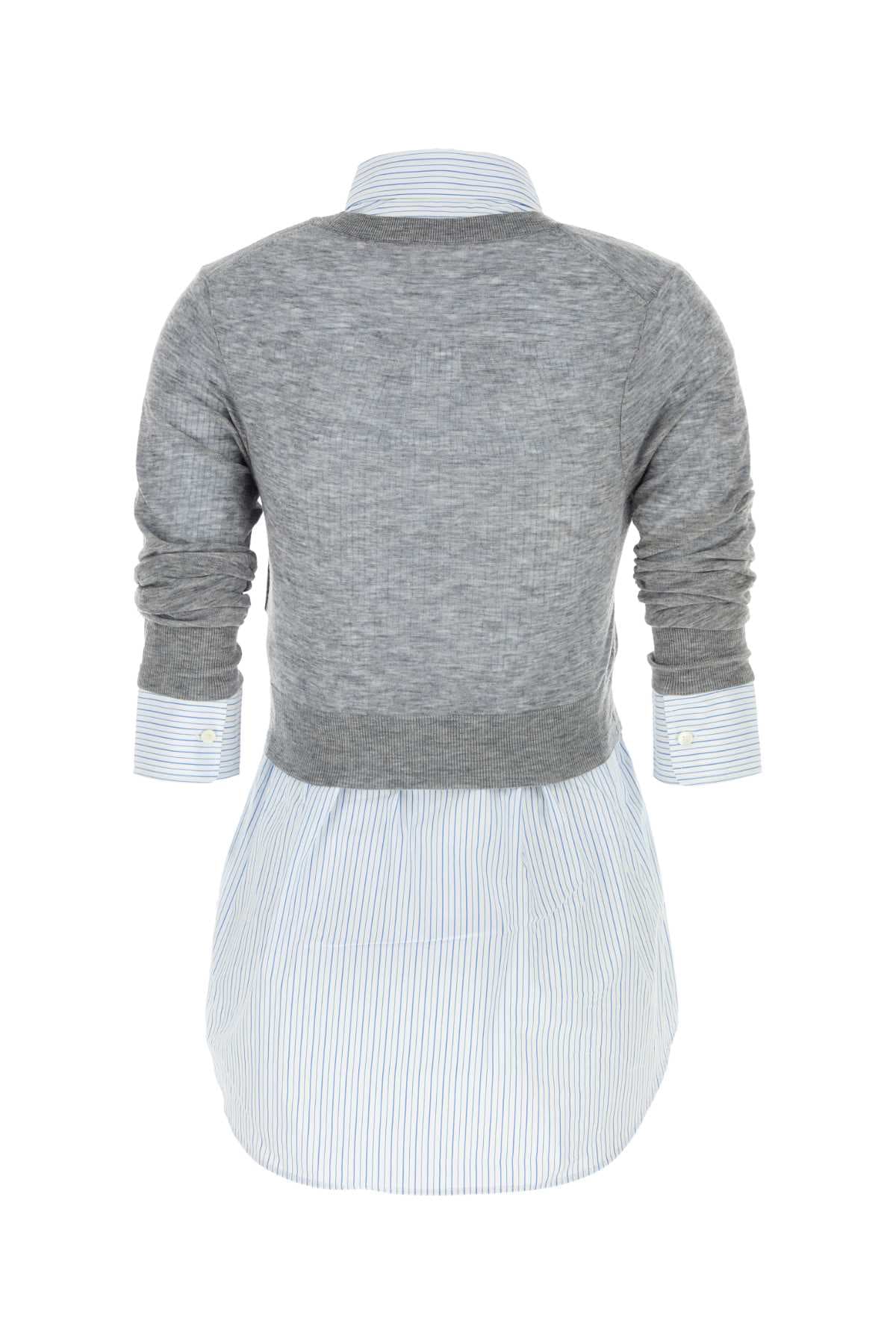 BUTTON UP W/ SHEER CREWNECK - мініатюра 2